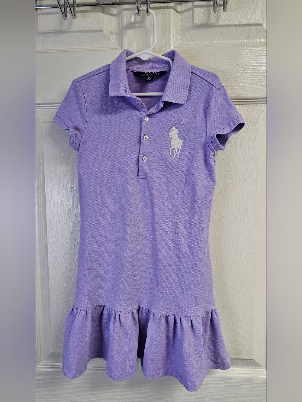 Polo Ralph Lauren Girls Stretch Mesh Polo Ruffle Dress Purple Lavender Size 7
